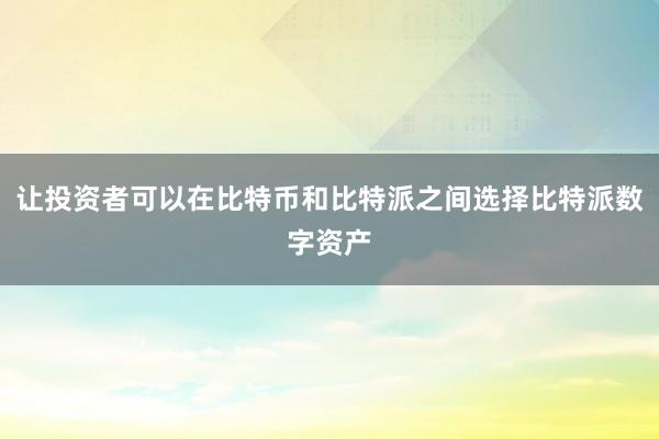 让投资者可以在比特币和比特派之间选择比特派数字资产